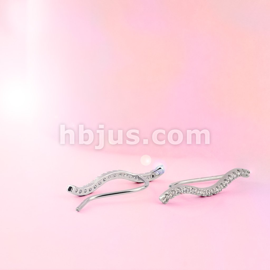 Brass Pair of Micro CZ Paved Wave Prepacked Ear Crawler/Ear Climber - Image 3