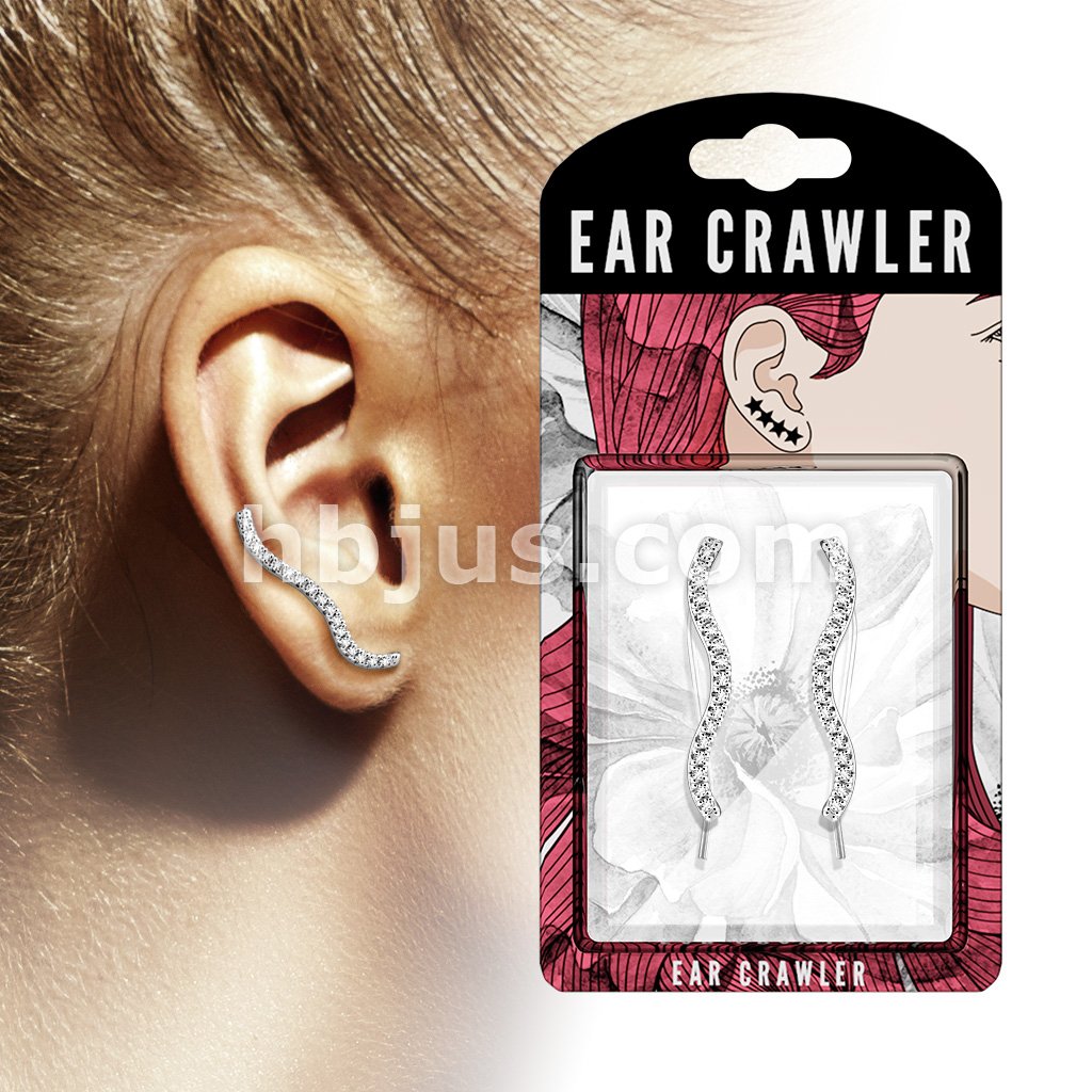 Brass Pair of Micro CZ Paved Wave Prepacked Ear Crawler/Ear Climber