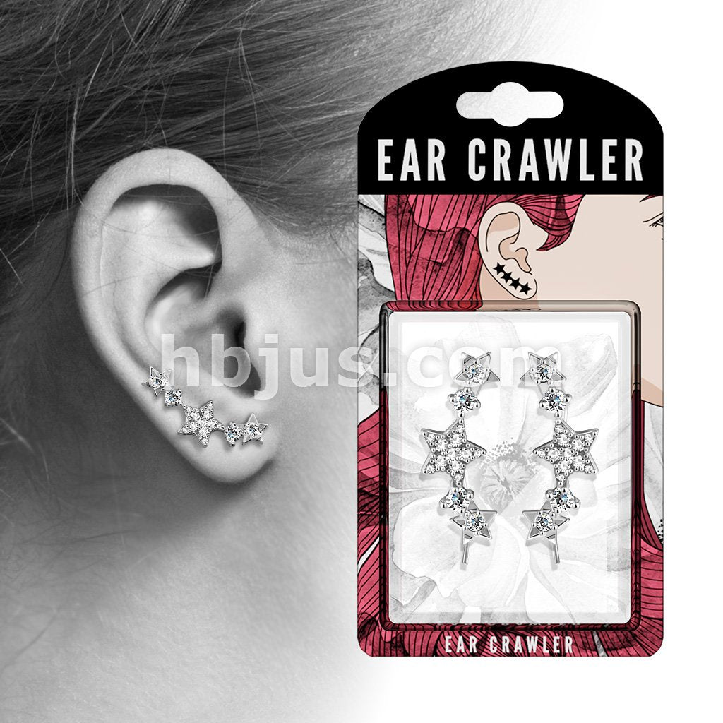 Brass Pair of CZ Paved Stars Prepacked Ear Crawler/Ear Climber - Image 2