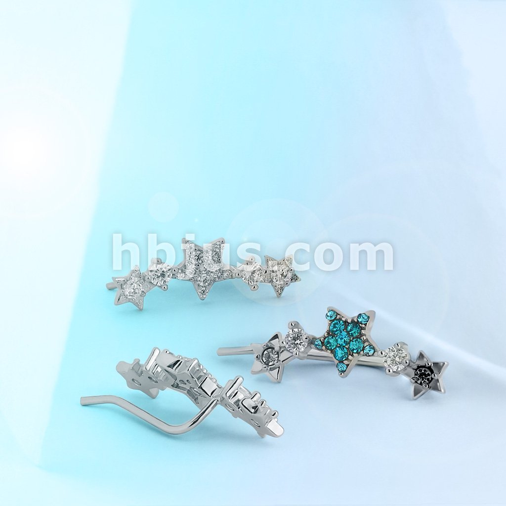 Brass Pair of CZ Paved Stars Prepacked Ear Crawler/Ear Climber - Image 6