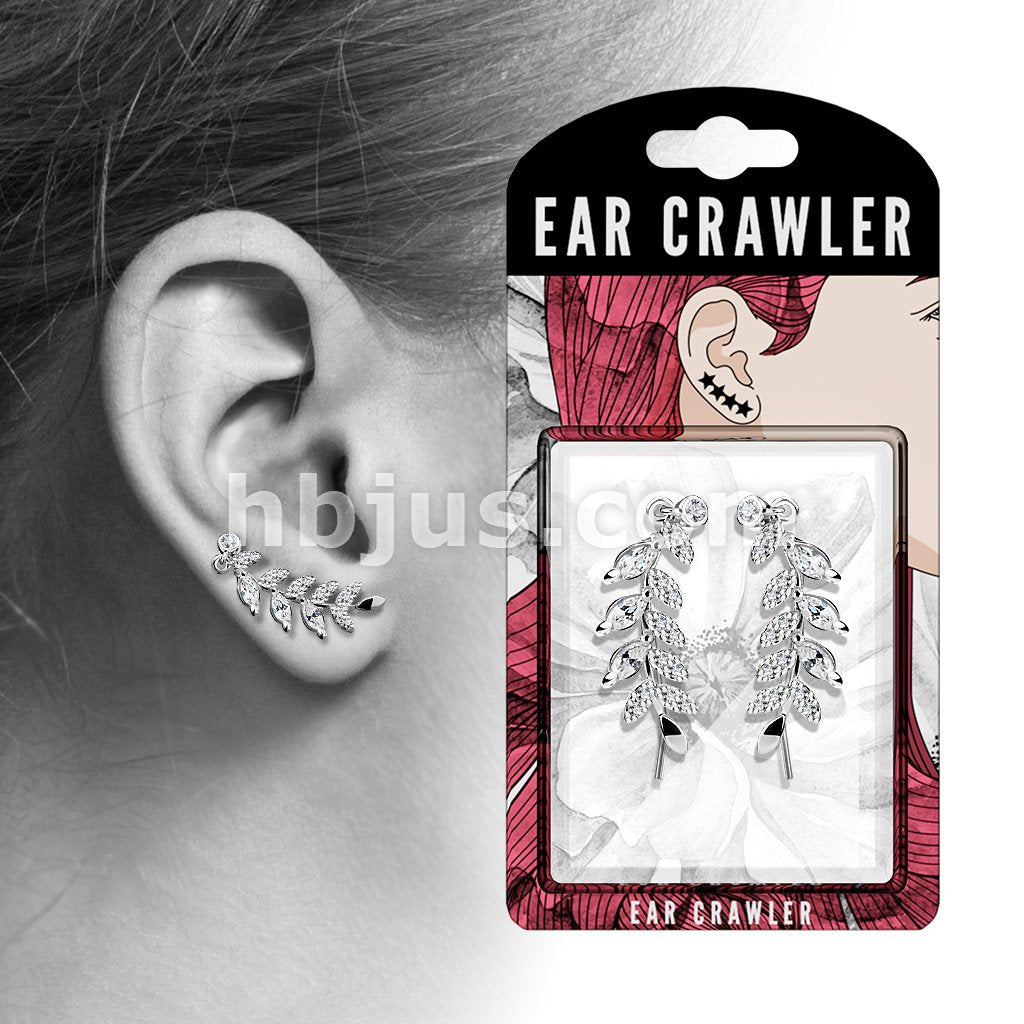 Brass Pair of Marquise Cut CZs and CZ Paved Leaf Prepacked Ear... - Image 2