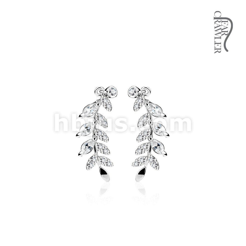 Brass Pair of Marquise Cut CZs and CZ Paved Leaf Prepacked Ear... - Image 3