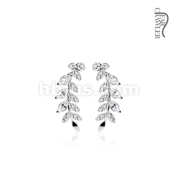 Brass Pair of Marquise Cut CZs and CZ Paved Leaf Prepacked Ear... - Image 3