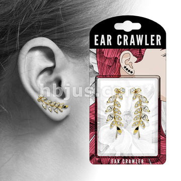 Brass Pair of Marquise Cut CZs and CZ Paved Leaf Prepacked Ear... - Image 4