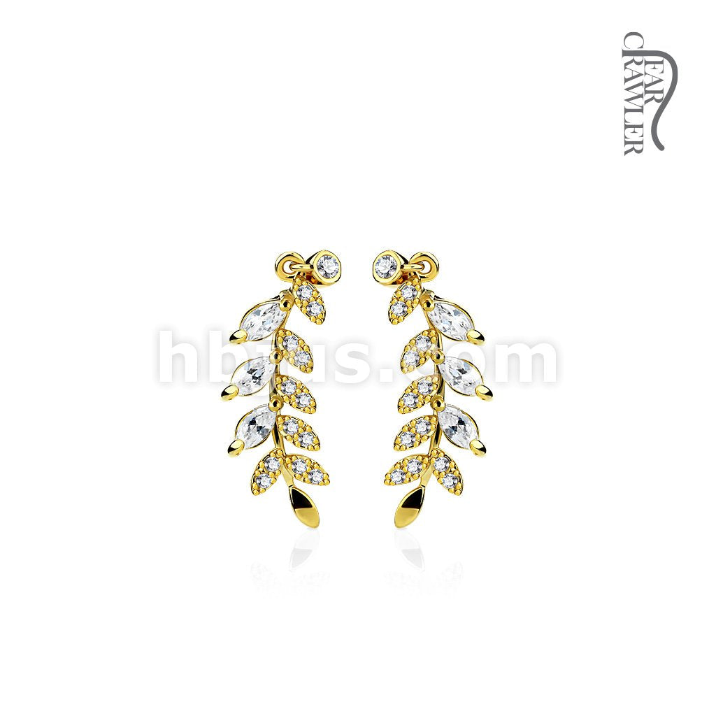 Brass Pair of Marquise Cut CZs and CZ Paved Leaf Prepacked Ear... - Image 5
