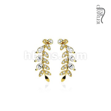 Brass Pair of Marquise Cut CZs and CZ Paved Leaf Prepacked Ear... - Image 5