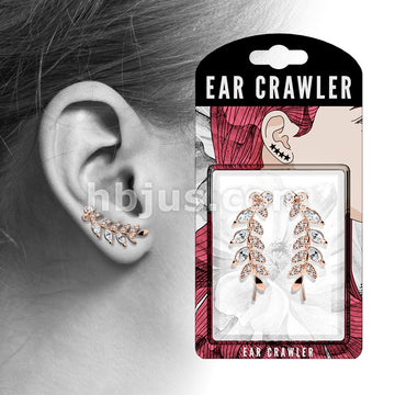 Brass Pair of Marquise Cut CZs and CZ Paved Leaf Prepacked Ear... - Image 6