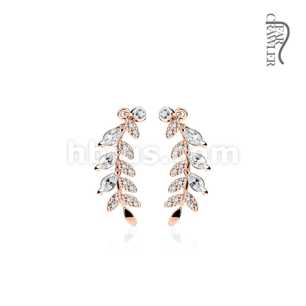 Brass Pair of Marquise Cut CZs and CZ Paved Leaf Prepacked Ear... - Image 7