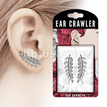 Brass Pair of CZ Paved Olive Leaf Prepacked Ear Crawler/Ear Climber - Image 2