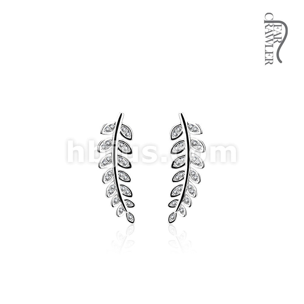 Brass Pair of CZ Paved Olive Leaf Prepacked Ear Crawler/Ear Climber - Image 3