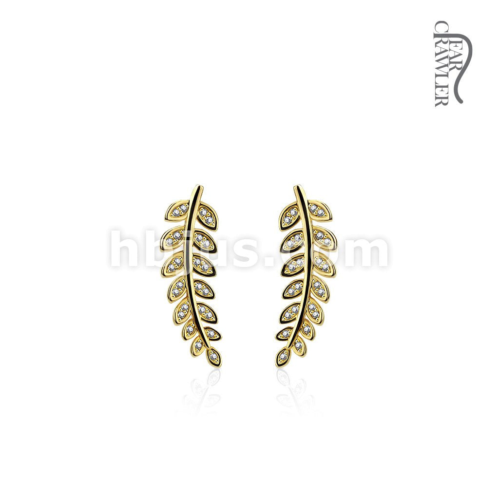 Brass Pair of CZ Paved Olive Leaf Prepacked Ear Crawler/Ear Climber - Image 5