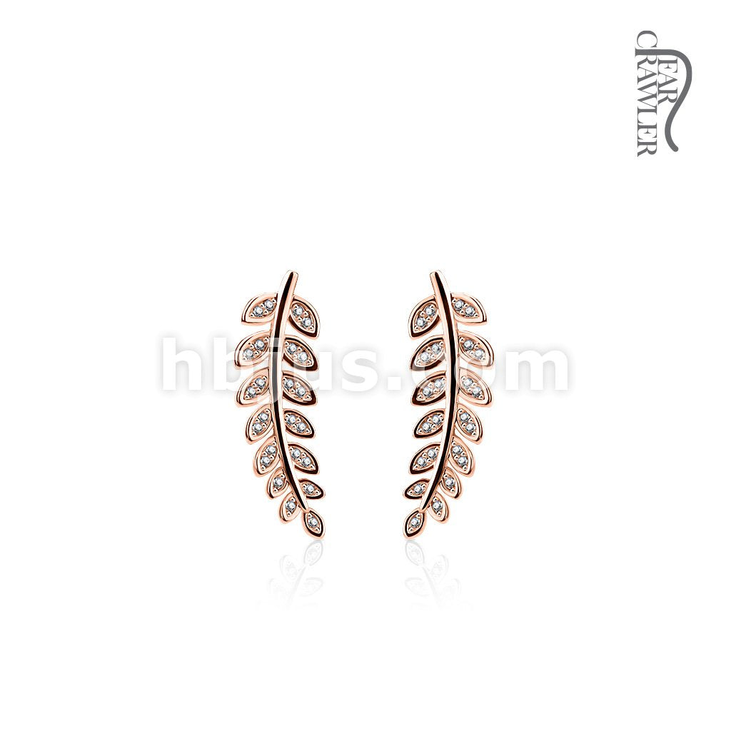 Brass Pair of CZ Paved Olive Leaf Prepacked Ear Crawler/Ear Climber - Image 7