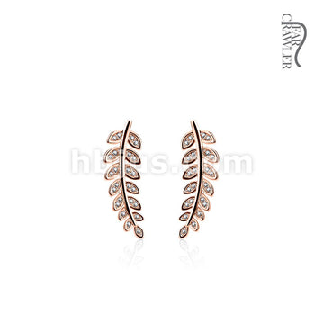 Brass Pair of CZ Paved Olive Leaf Prepacked Ear Crawler/Ear Climber - Image 7