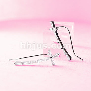 Brass Pair of Princess Cut CZ Cross Prepacked Ear Crawler/Ear Climber - Image 3