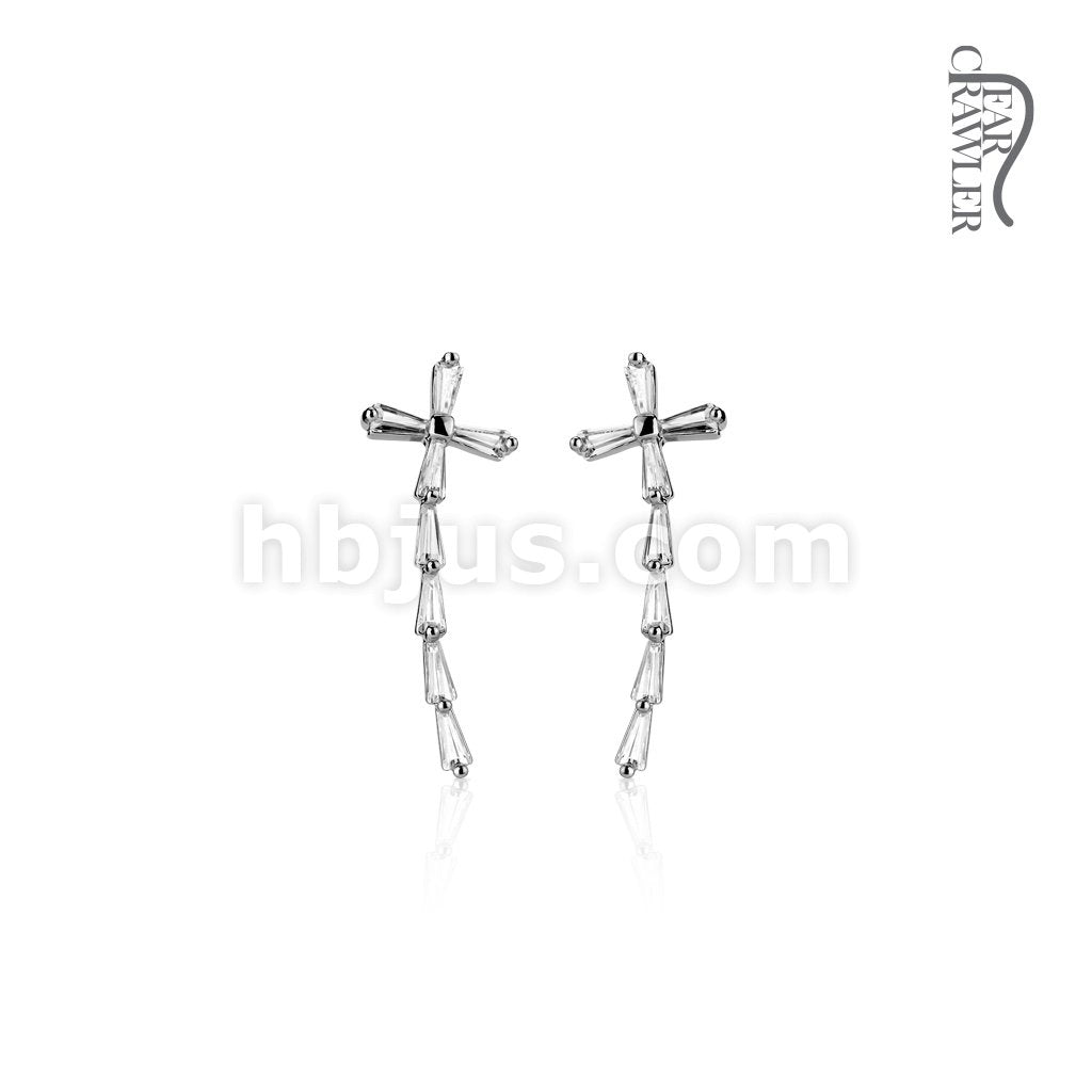 Brass Pair of Princess Cut CZ Cross Prepacked Ear Crawler/Ear Climber - Image 2