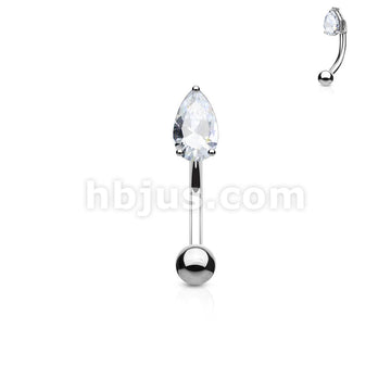 316L Surgical Steel 3mm Tear Drop CZ Prong Set Top 316L Surgical Steel... - Image 2