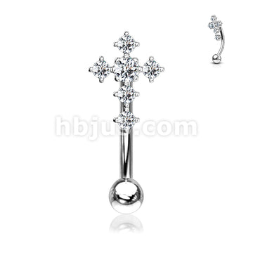 316L Surgical Steel 316L Surgical Steel CZ Paved Cross Top Eyebrow... - Image 3