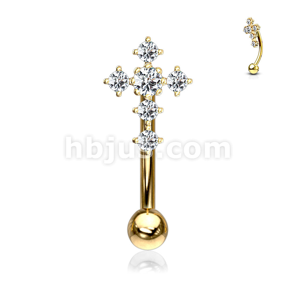 316L Surgical Steel 316L Surgical Steel CZ Paved Cross Top Eyebrow... - Image 4