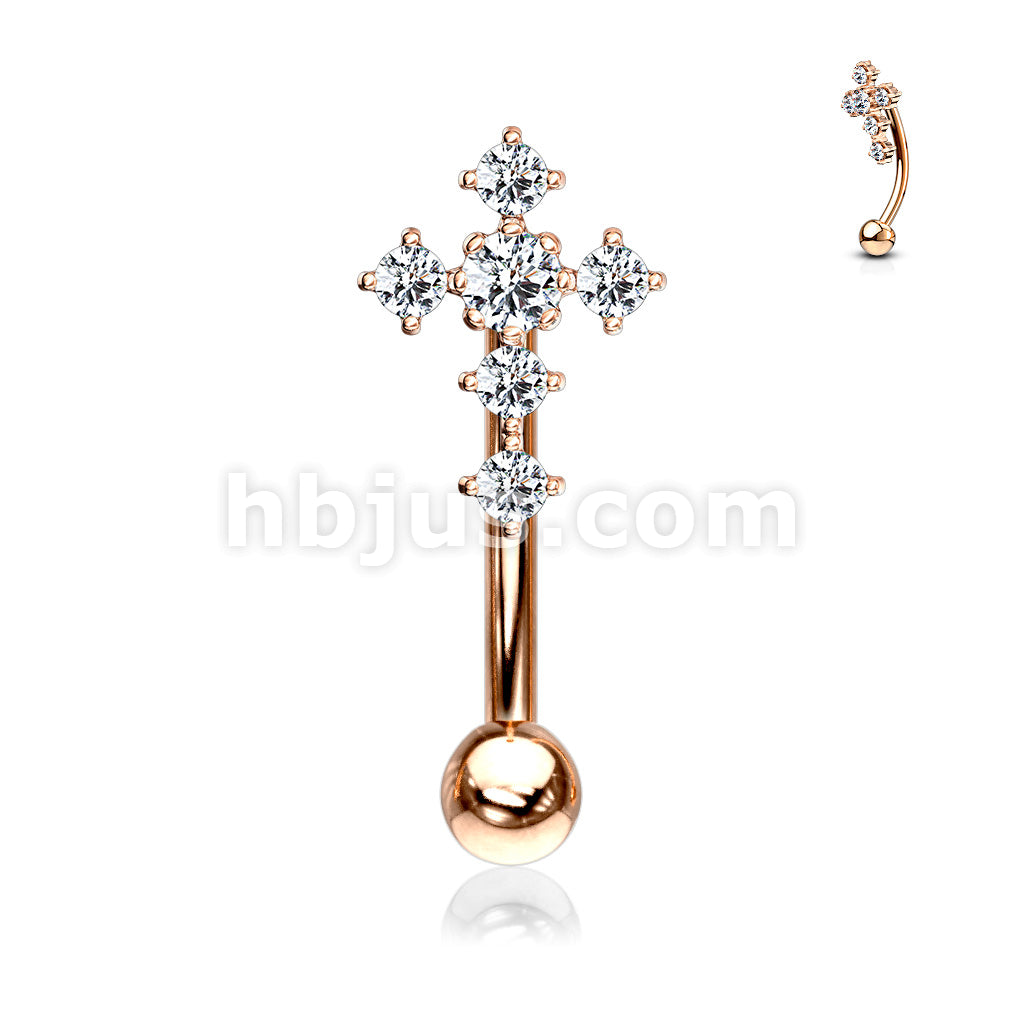 316L Surgical Steel 316L Surgical Steel CZ Paved Cross Top Eyebrow... - Image 5