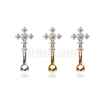 316L Surgical Steel 316L Surgical Steel CZ Paved Cross Top Eyebrow... - Image 7