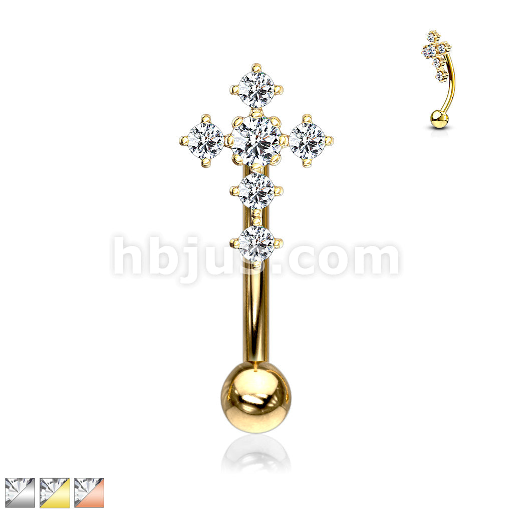 316L Surgical Steel 316L Surgical Steel CZ Paved Cross Top Eyebrow... - Image 2