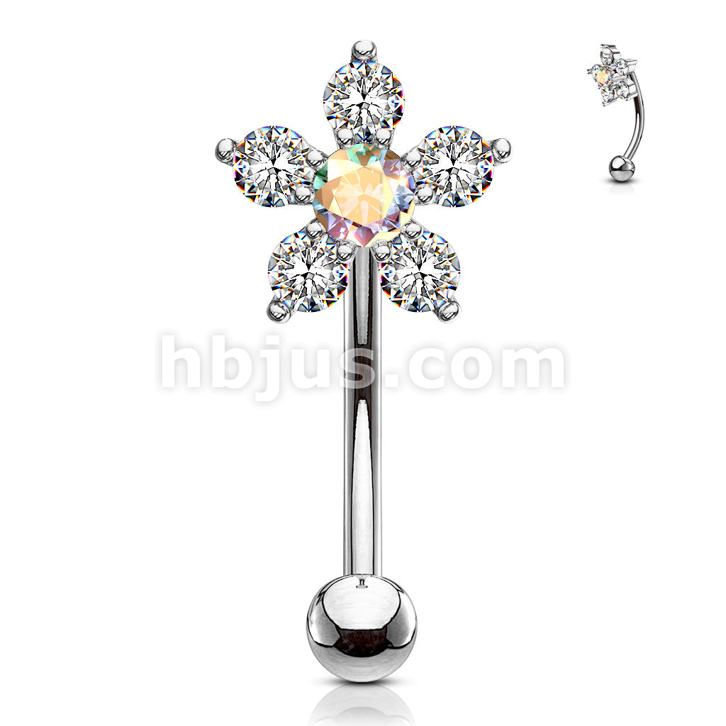 316L Surgical Steel 316L Surgical Steel Double Tiered 6 CZ Flower... - Image 4