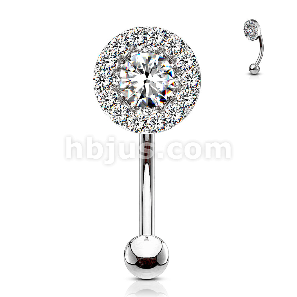 316L Surgical Steel Prong Set Round CZ Center With CZ Paved Surrounding... - Image 3