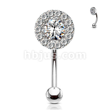 316L Surgical Steel Prong Set Round CZ Center With CZ Paved Surrounding... - Image 3