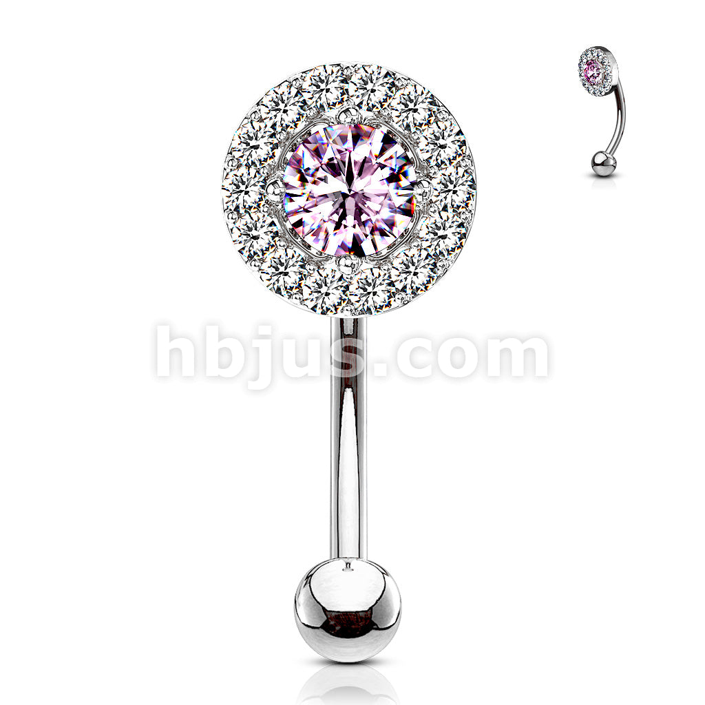 316L Surgical Steel Prong Set Round CZ Center With CZ Paved Surrounding... - Image 4