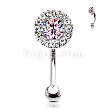 316L Surgical Steel Prong Set Round CZ Center With CZ Paved Surrounding... - Image 4