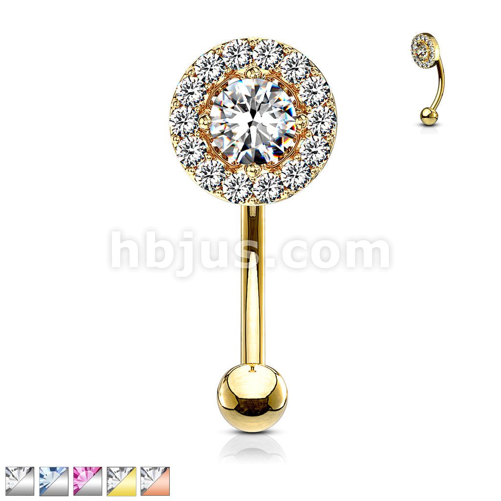 316L Surgical Steel Prong Set Round CZ Center With CZ Paved Surrounding... - Image 2