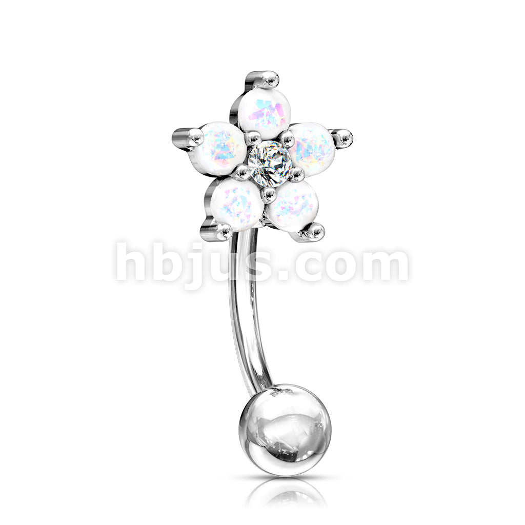 316L Surgical Steel 316L Surgical Steel CZ Center Opal Glitter Flower... - Image 5