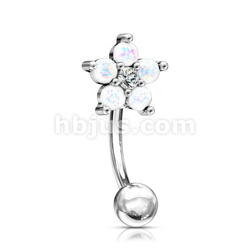316L Surgical Steel 316L Surgical Steel CZ Center Opal Glitter Flower... - Image 5