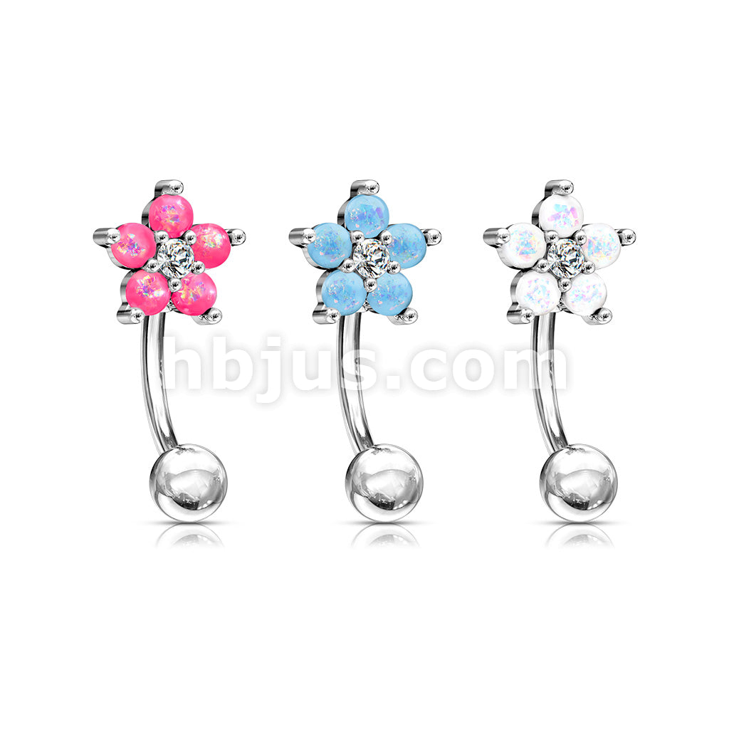 316L Surgical Steel 316L Surgical Steel CZ Center Opal Glitter Flower... - Image 7