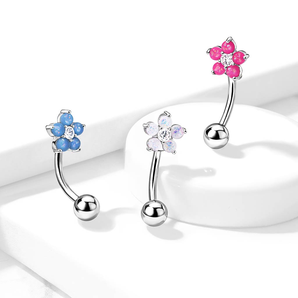 316L Surgical Steel 316L Surgical Steel CZ Center Opal Glitter Flower...