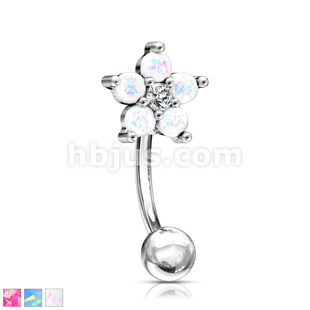 316L Surgical Steel 316L Surgical Steel CZ Center Opal Glitter Flower... - Image 2