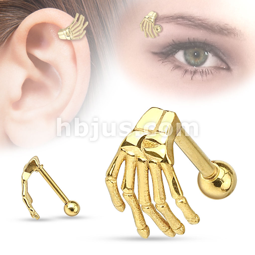 Skeleton Hand Top 316L Surgical Steel Eyebrow/Cartilage Barbell - Image 2