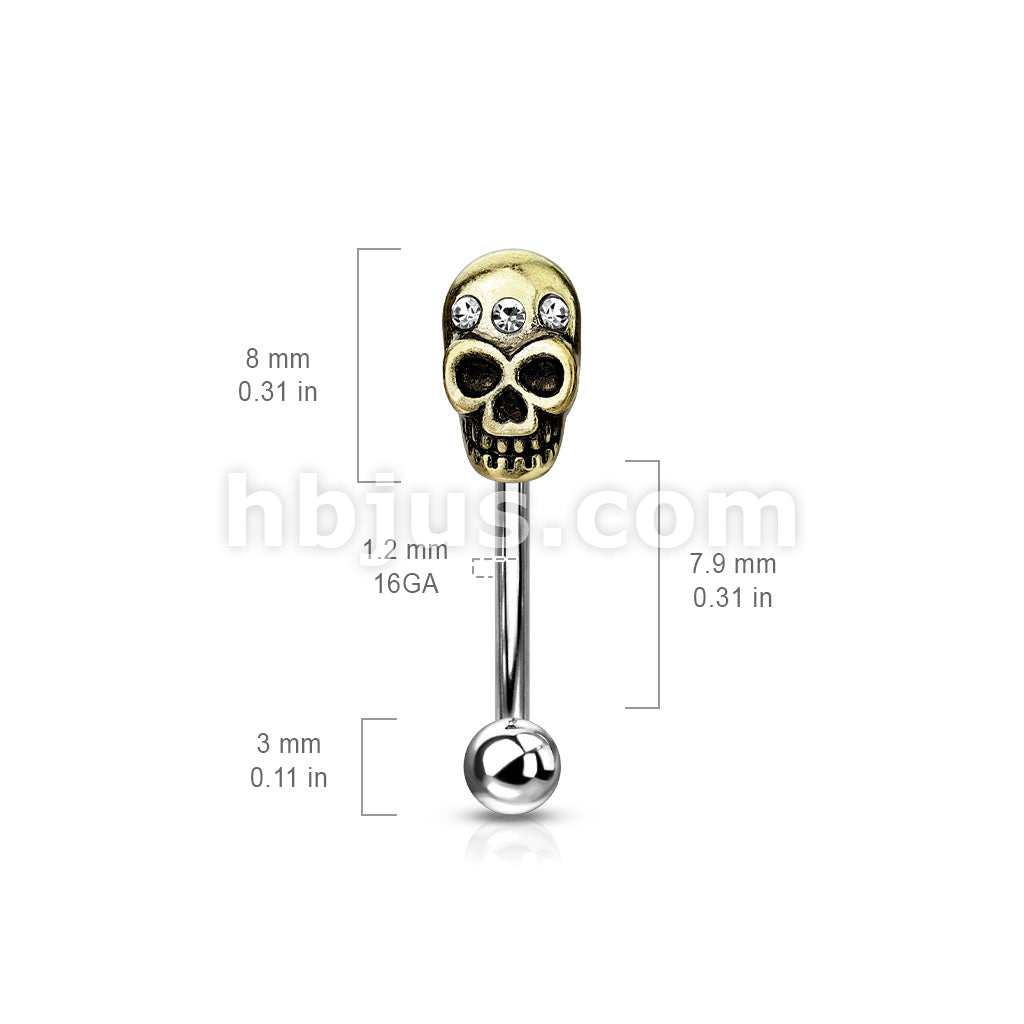 316L Surgical Steel 316L Surgical Steel Curved Eyebrow Rings with Skull - Image 3