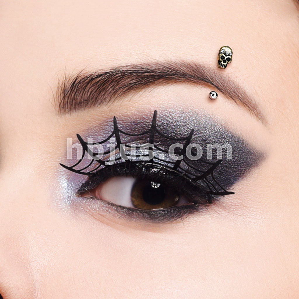 316L Surgical Steel 316L Surgical Steel Curved Eyebrow Rings with Skull - Image 4
