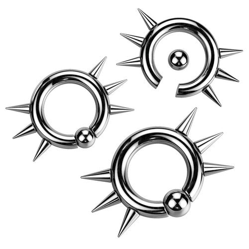 Easy Snap-In Captive Bead Ring w/ 6 Internally Threaded Spikes 316L...