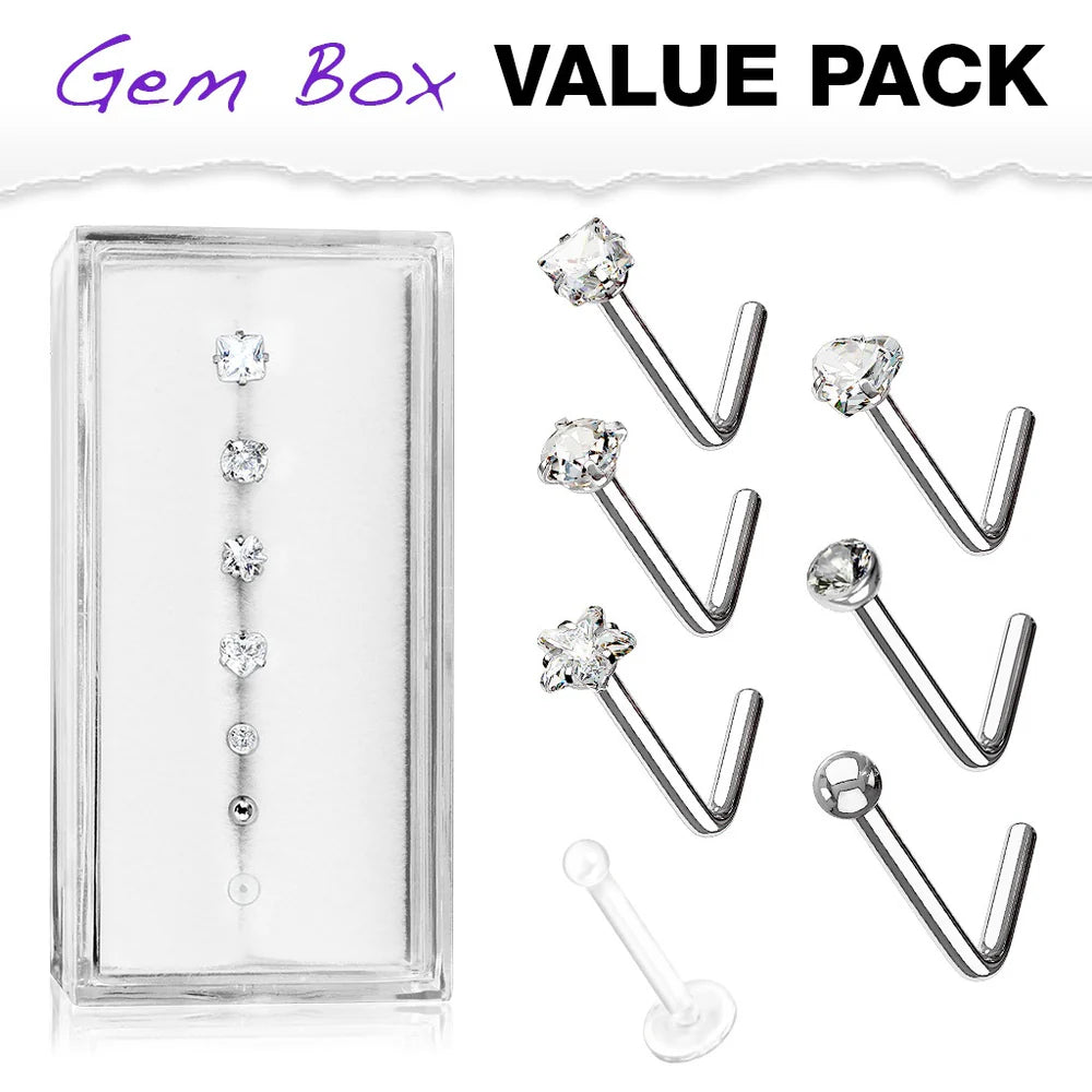 Essential L Bend 316L Surgical Steel Nose Stud Rings Gem Box