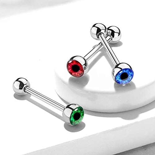 Eyeball Inlaid 316L Surgical Steel Barbell Tongue Rings