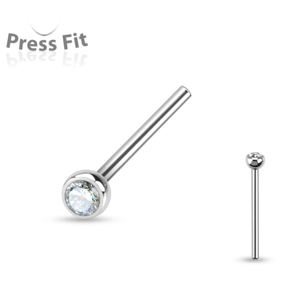 Fishtail Autoclavable Nose Stud with 2mm Clear Gem Ball Top 316L...