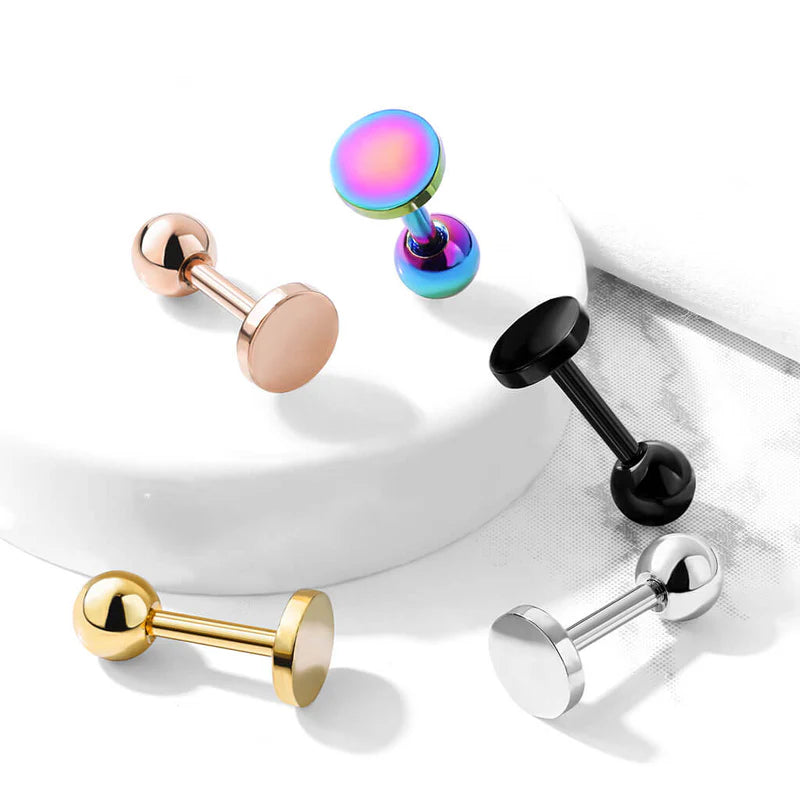 Flat Circle Top 316L Surgical Steel Cartilage, Tragus Barbell Studs