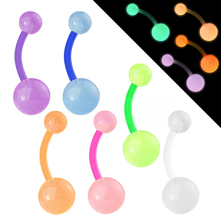 Flexible Navel Ring With Glow In The Dark Ball