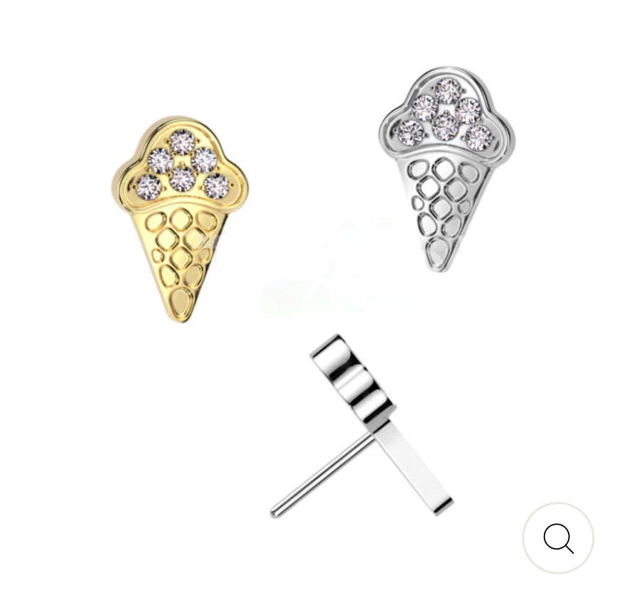 Implant Grade Titanium Internally Threaded CZ Pave Ice Cream Cone Top