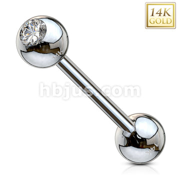 14KT  Gold Clear CZ Bezel Set Ball Top Barbell 14 Karat Solid Gold - Image 2