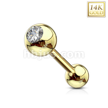 14KT  Gold Clear CZ Bezel Set Ball Top Barbell 14 Karat Solid Gold - Image 5