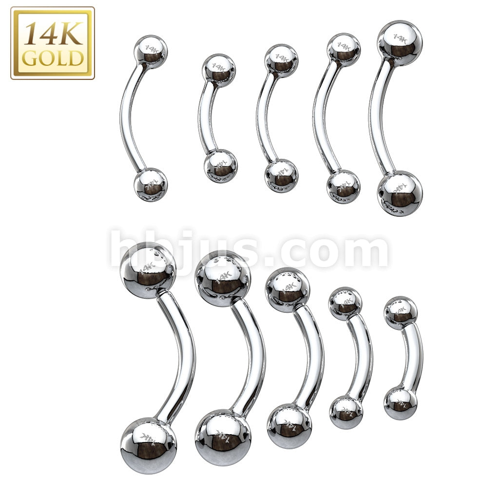 14KT  Gold 14 Karat Solid Yellow Gold Curved Barbell - Image 2