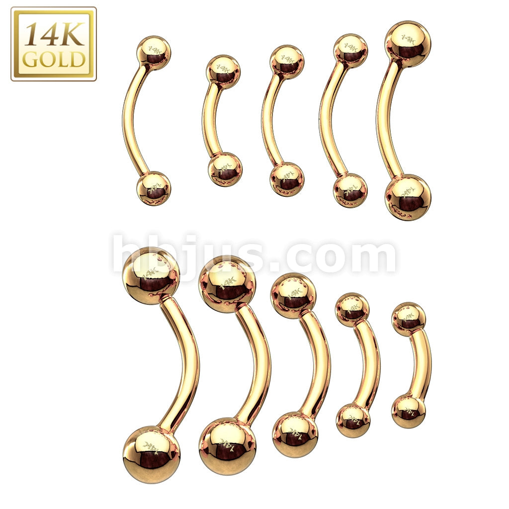 14KT  Gold 14 Karat Solid Yellow Gold Curved Barbell - Image 3
